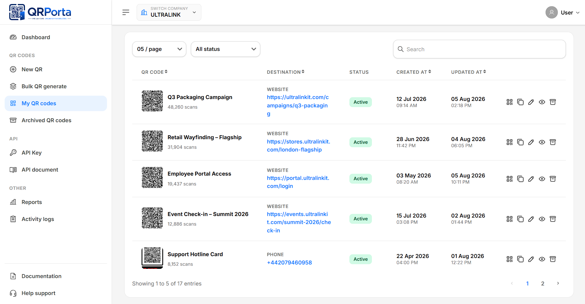 QR Code List
